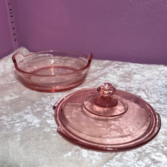 Heisey Vintage Pink Depression Glass Lemon Butter Dish Panel & Pleat Collectible - Picture 3 of 10
